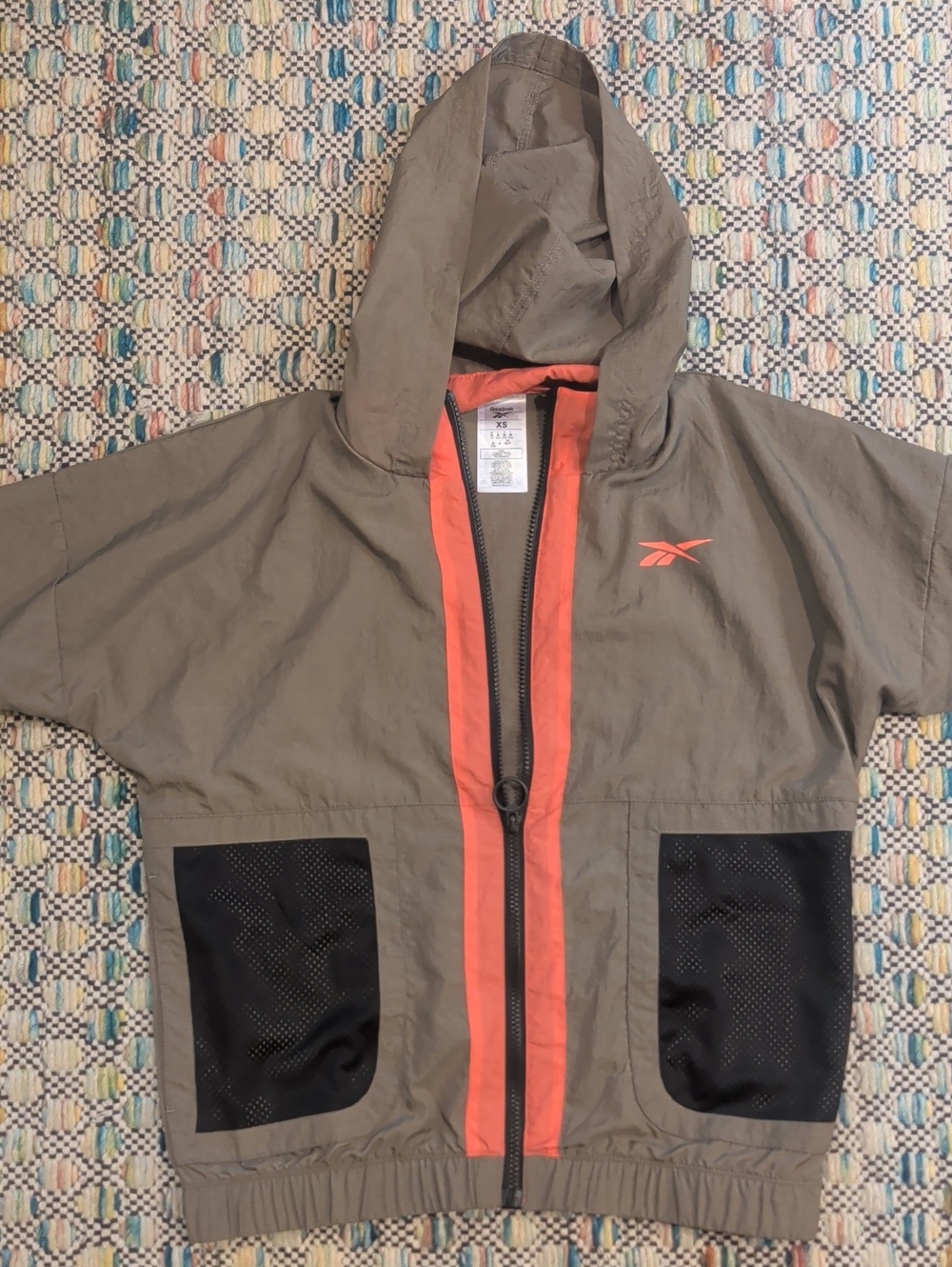 Reebok Olive Hooded Windbreaker with Coral Trim